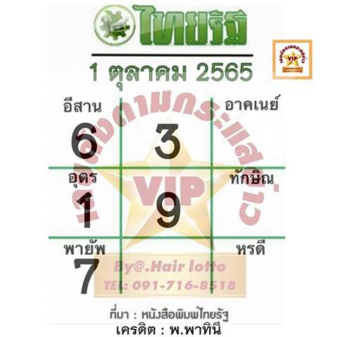 หวยไทยรัฐ 1/10/65