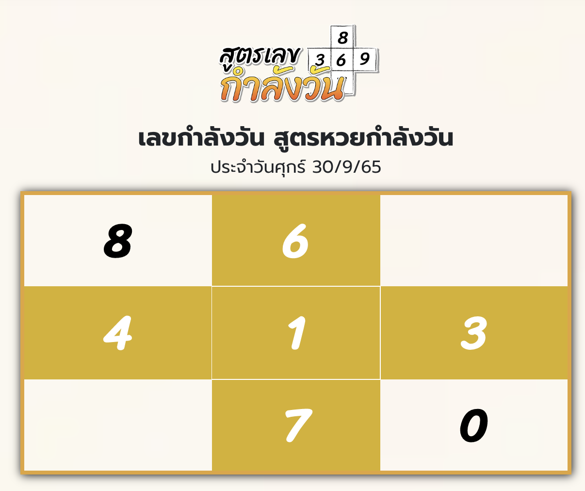 เลขกำลังวัน 30/9/65