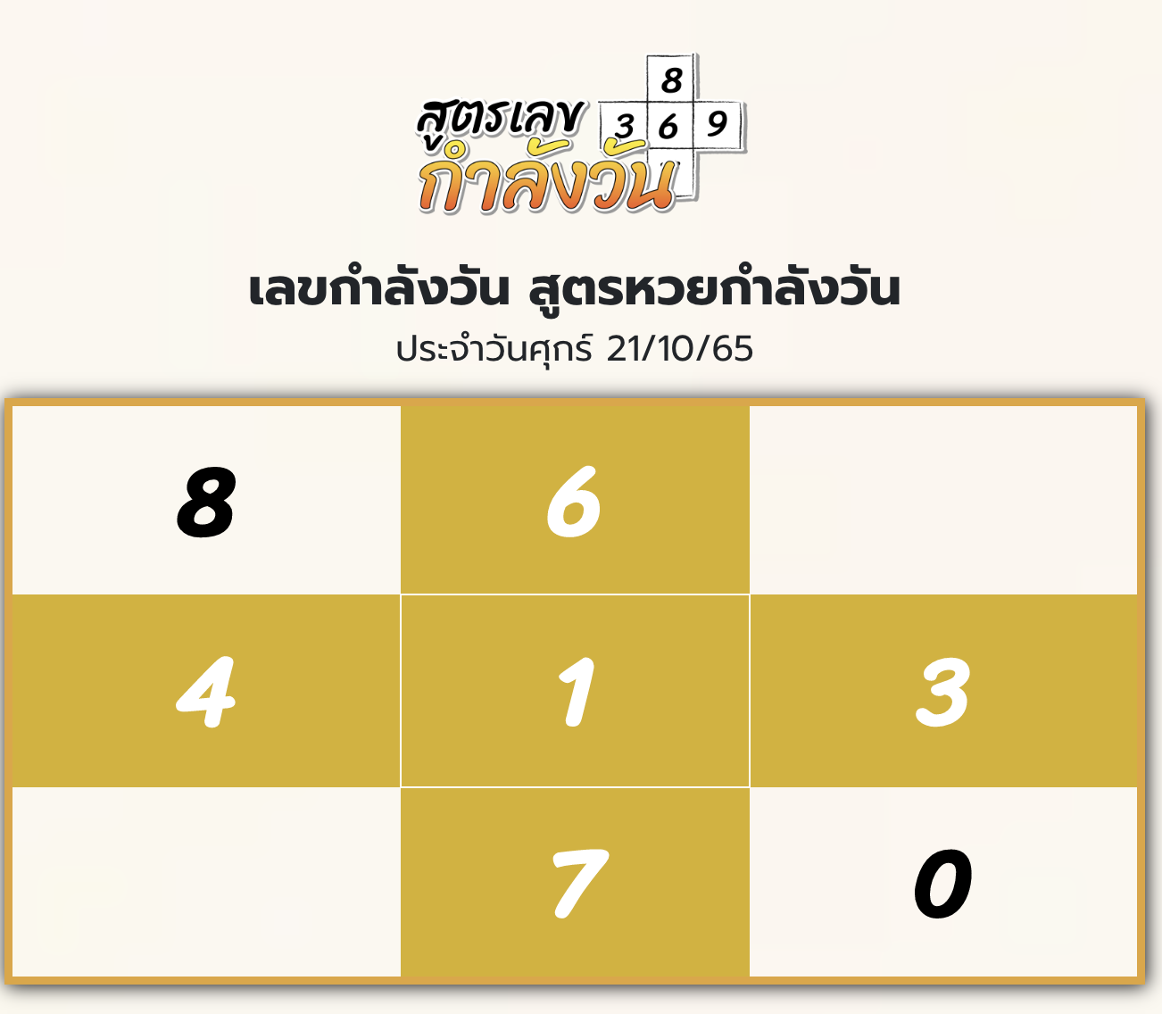 เลขกำลังวัน 21/10/65